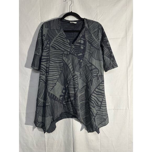 iCantoo Top Womens Small Green Floral Tunic Black Lagenlook Artsy Flowy Boho6 - Picture 5 of 7